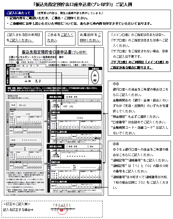 振込先指定預貯金口座申込書の記入例