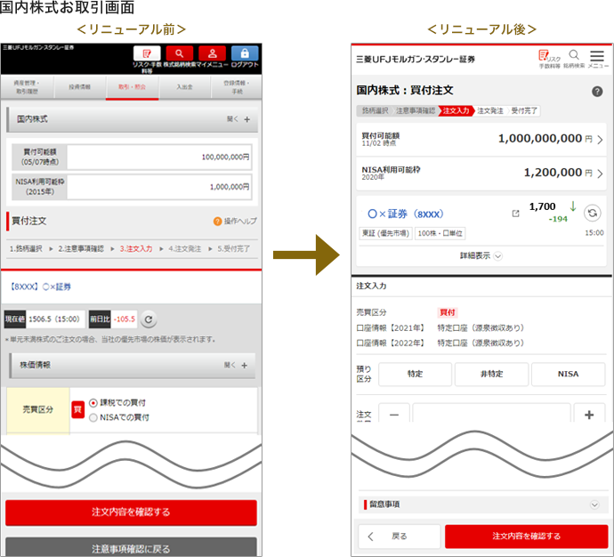 国内株式お取引画面